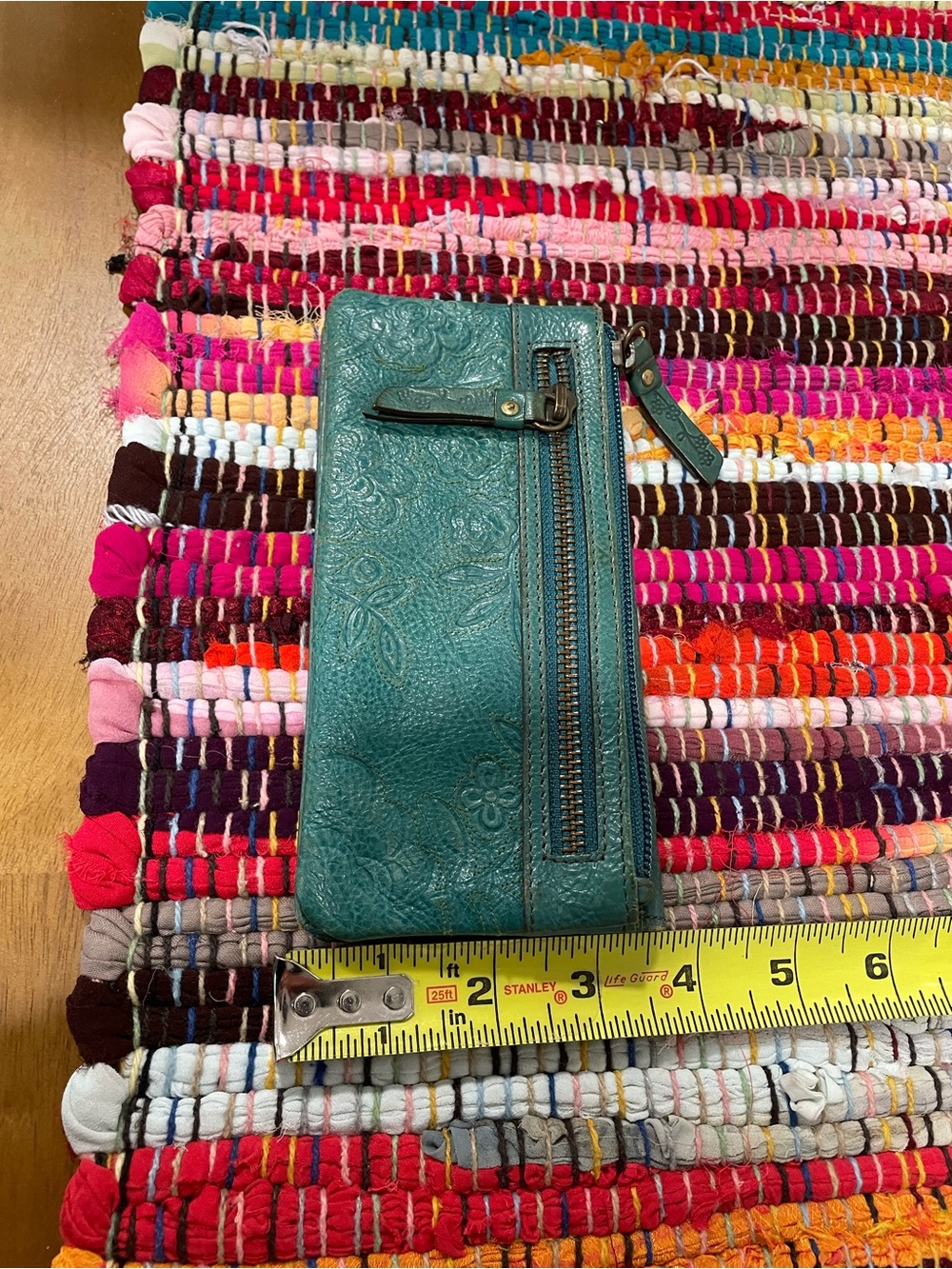 Fossil Teal Floral Embossed Leather Zip Wallet - Picture 7 of 8